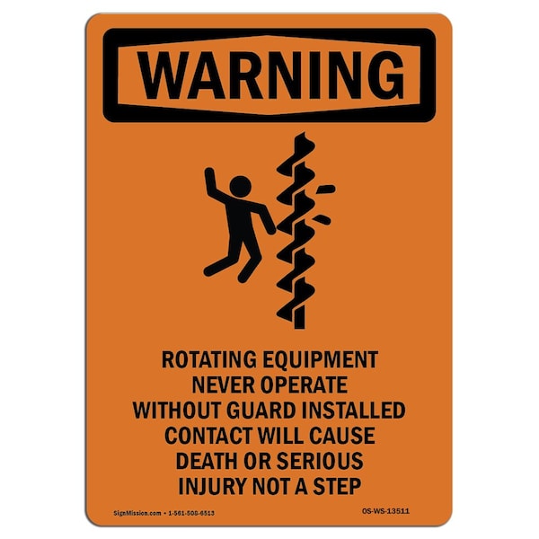 Safety Sign, OSHA WARNING, 24" Height, Aluminum, Rotating Equipment, Portrait, A-1824-V-13511